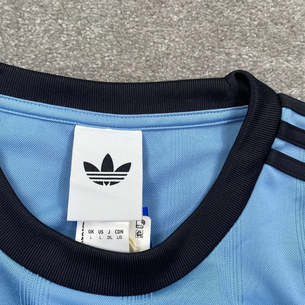 Adidas Jacquard Jersey Mens Large Ash Blue Black Trefoil Stripe JW5879